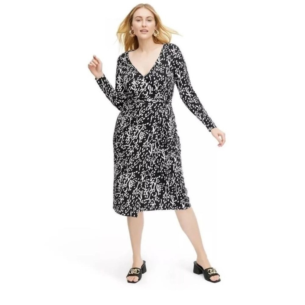 DVF x TargetWomen's Long Sleeve Midi Sea Spots Black Wrap Dress Size M Modest